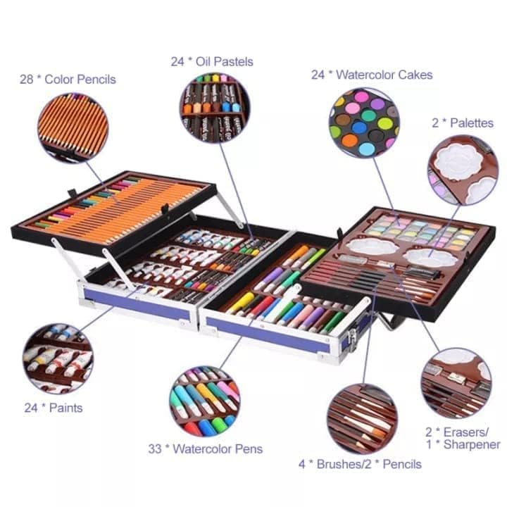 Art & Craft Painting Box, Big Coloring Suitcase Multiple 145 Color Kit, Professional Drawing Water Color Pencils, Oil Pastel, Sketches & Acrylic Paint Brush for Girls and Boys