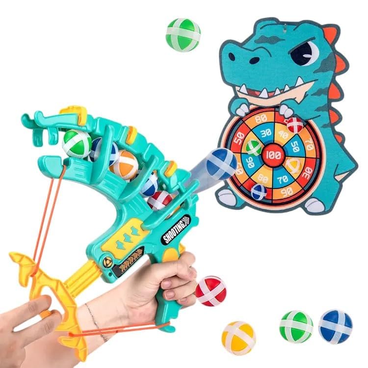 Kids Target Shooting Game Toy| Sticky Ball Bow and Arrow Toy Set| Fun Archery Shooting Game 1 Dino Target Board Bow and Arrow with 6 Sticky Balls| Birthday...