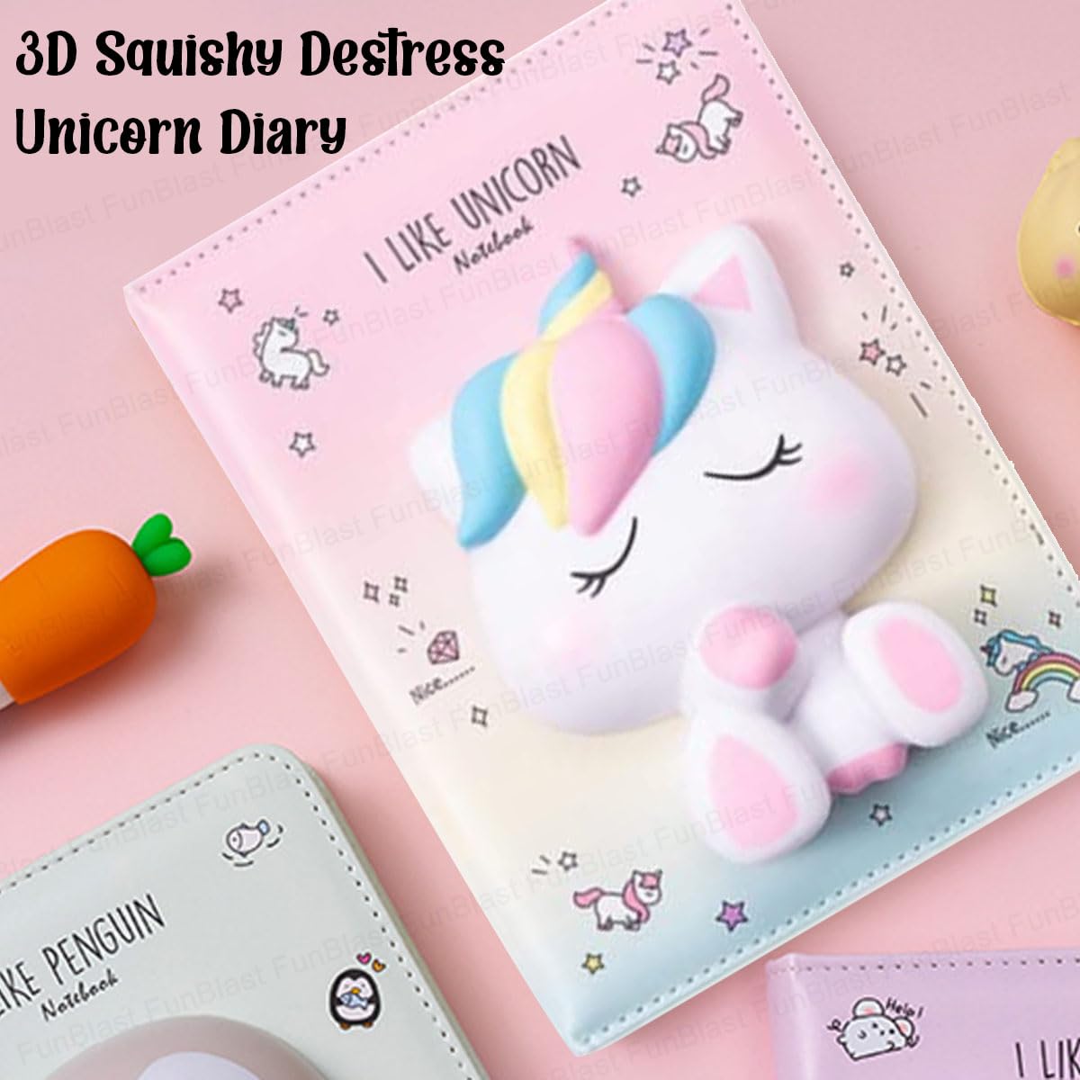 3D Squishy Destress Notebook Diary, Diary Notepad, Fancy Diary for Kids/Adult Stylish- 100+ Pages (Pack of 1 Pcs, Multicolor) (Unistar)
