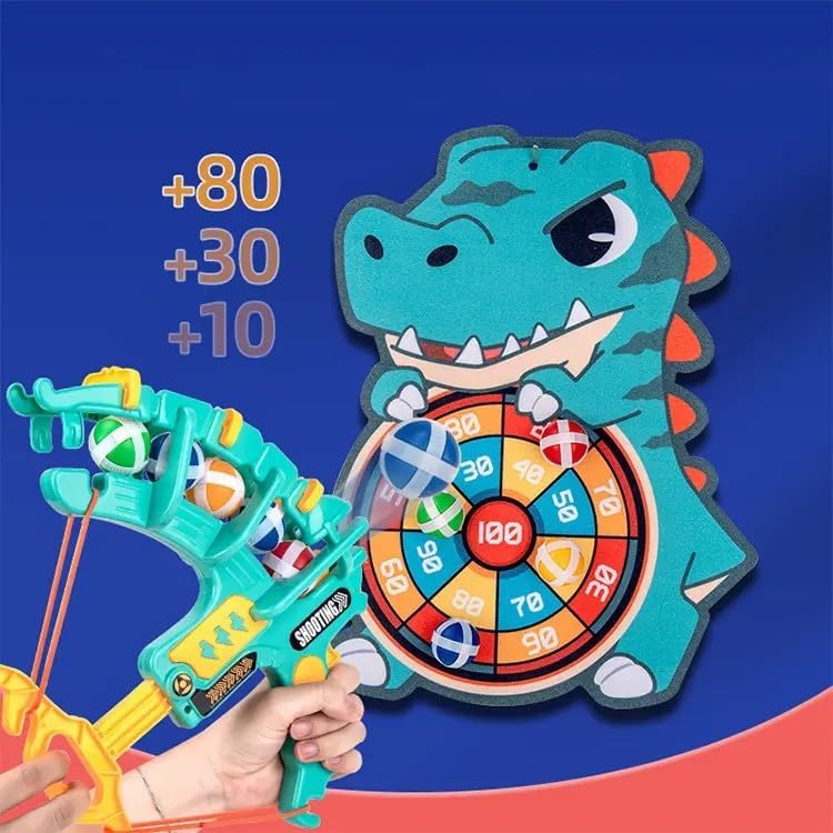 Kids Target Shooting Game Toy| Sticky Ball Bow and Arrow Toy Set| Fun Archery Shooting Game 1 Dino Target Board Bow and Arrow with 6 Sticky Balls| Birthday...