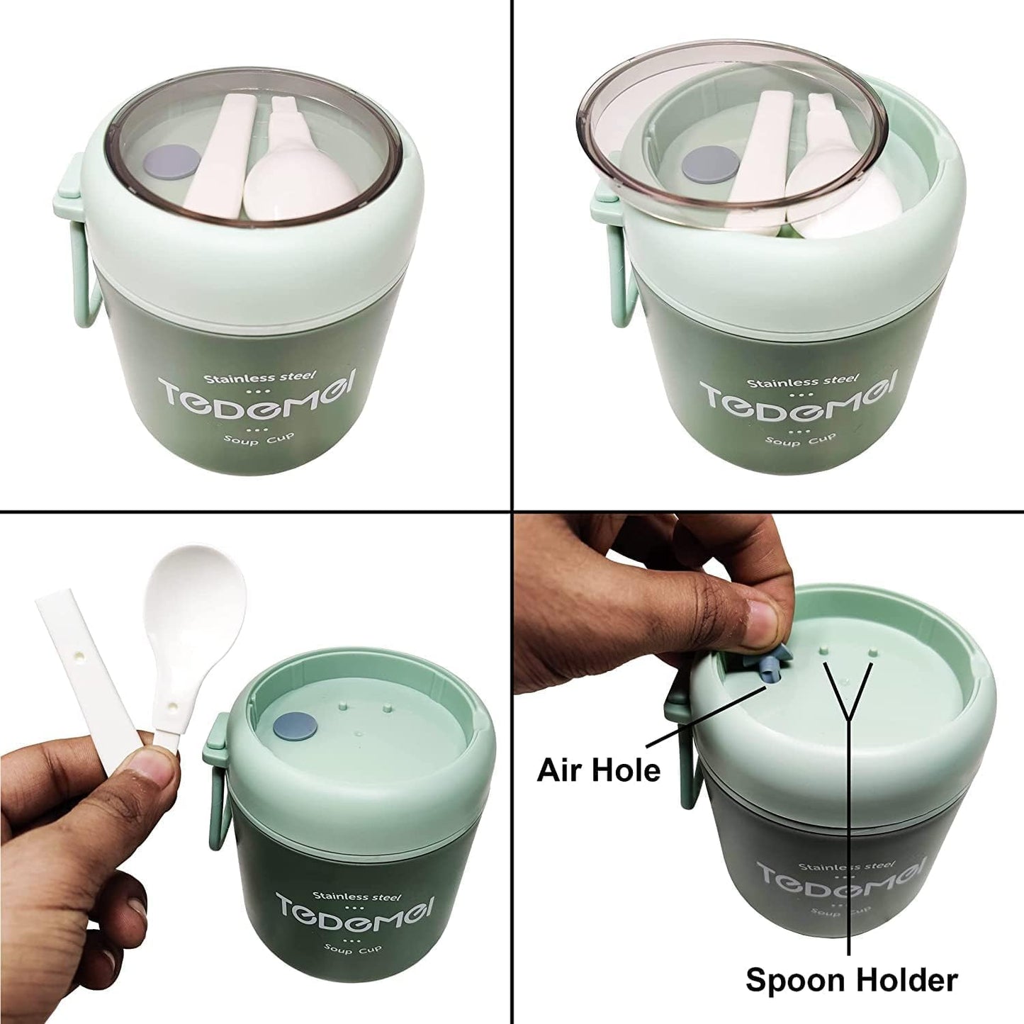 Mini Stainless Steel Navy Color Thermal Soup Cup Lunch Box Insulated Leakproof Food Jar with Spoon Picnic Kids Adults Office School Travel Outdoor