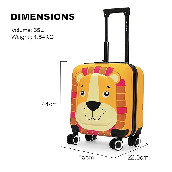 Polycarbonate Hard-Sided Spinner 8 Wheel Cabin Luggage for Kids Yellow 44cm|17inch Kids Trolley Bag |Zoo Lion