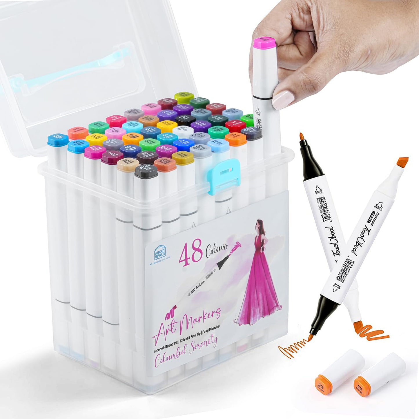 12 Colours Dual Tip White Art Markers with Sturdy Carrying Case Chisel & Fine Tip Marker Pens for Kids Adult Beginners Art Class Alcohol Markers for Painting Sketching Drawing Colouring