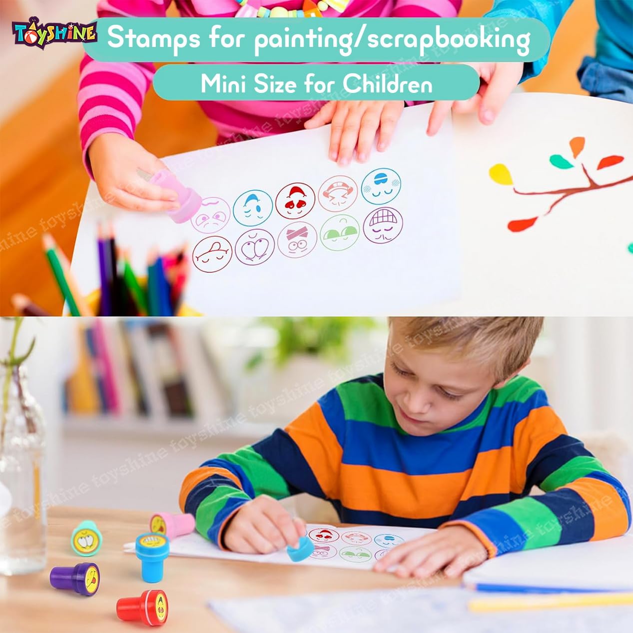 6 pcs Emoji Stamps for Children Self-Inking Stamp for Party Gifts for Children Thank You Party Gift for Boys Girls