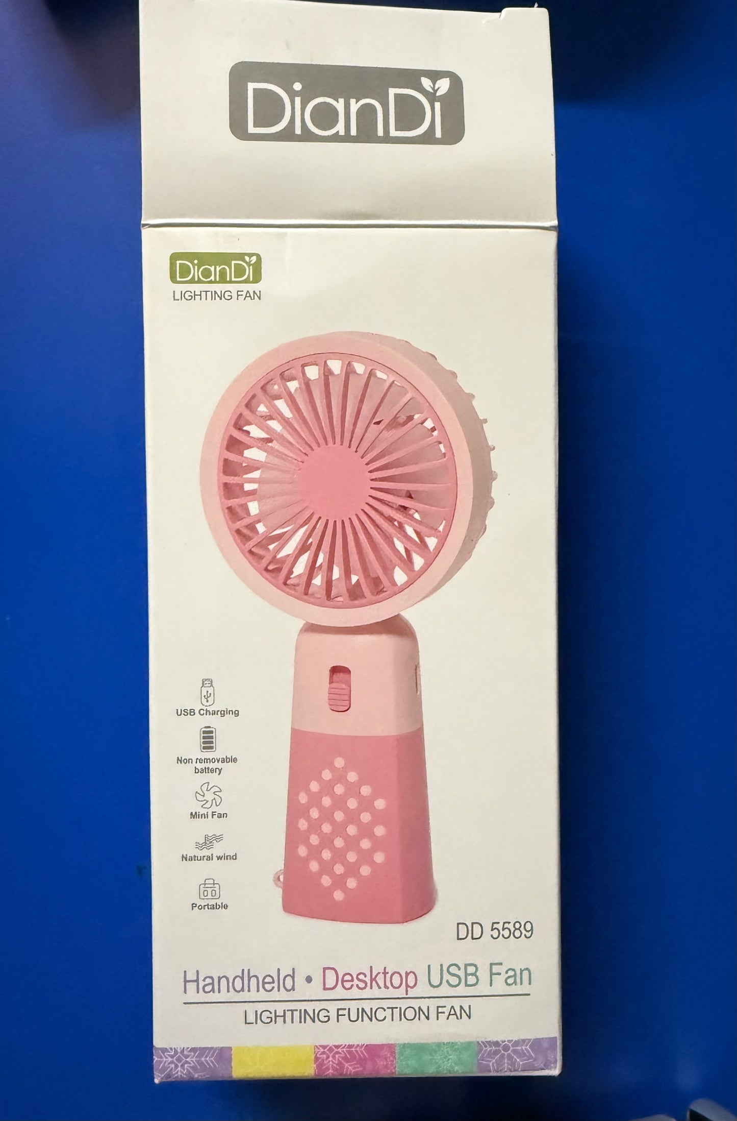 Dian di Mini Portable USB Hand Fan, USB Fan Portable High Speed Built-in Rechargeable Battery Operated Summer Cooling Table Fan with Stand For Home Office Indoor Outdoor Travel