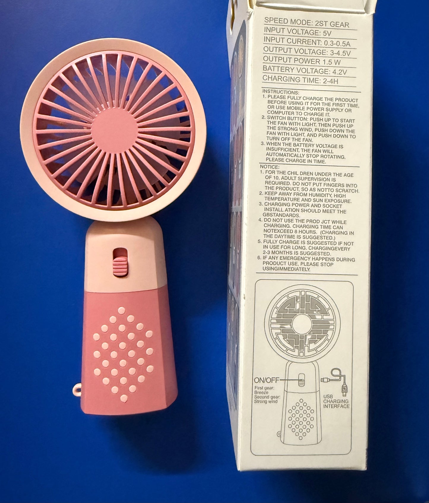 Dian di Mini Portable USB Hand Fan, USB Fan Portable High Speed Built-in Rechargeable Battery Operated Summer Cooling Table Fan with Stand For Home Office Indoor Outdoor Travel