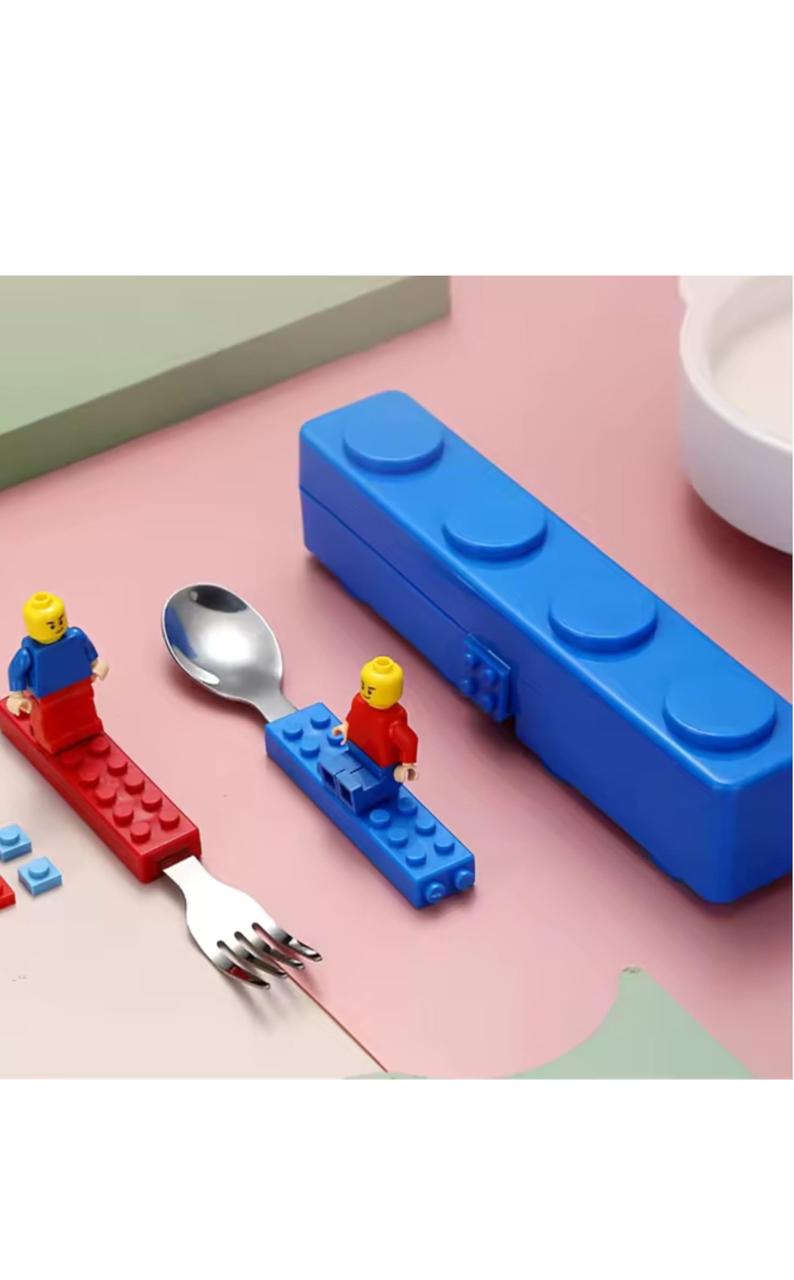 Building Blocks themed stainless steel spoon & fork set