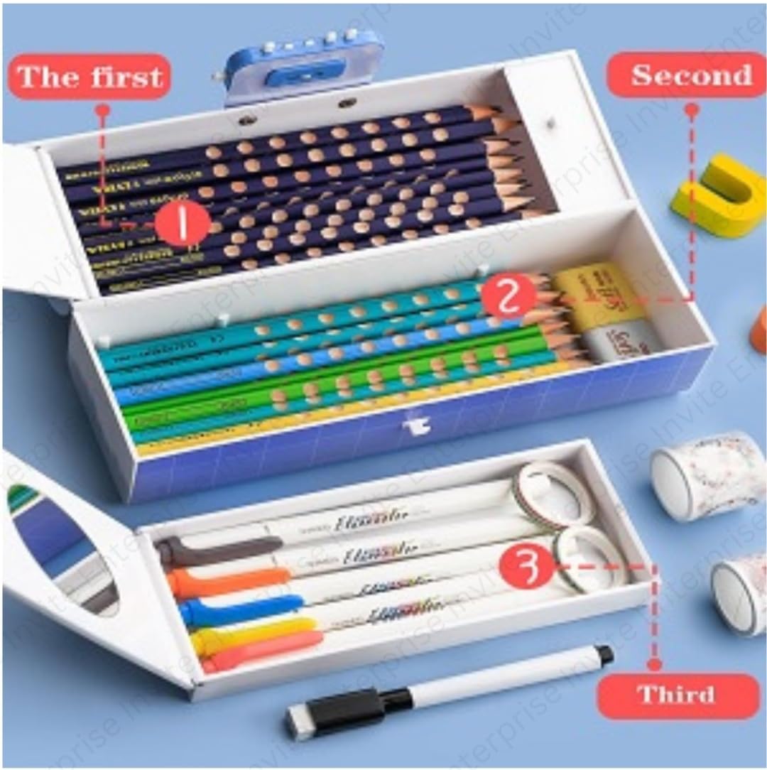 Kids Pen & Pencil Box,Suitcase Style Password Lock Pencil Case,Multi-Layer Pencil Box for Kids, Boys, Girls, Stationary Organizer Case for Kids, Return Gift for kids