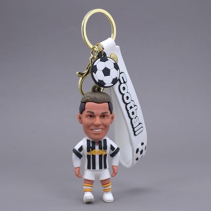 Cheers on Your Team With Football Player Ronaldo Messi 3D Rubber keychain With Long Ribbon - A Vibrant Accessory for Soccer Fans and Collector