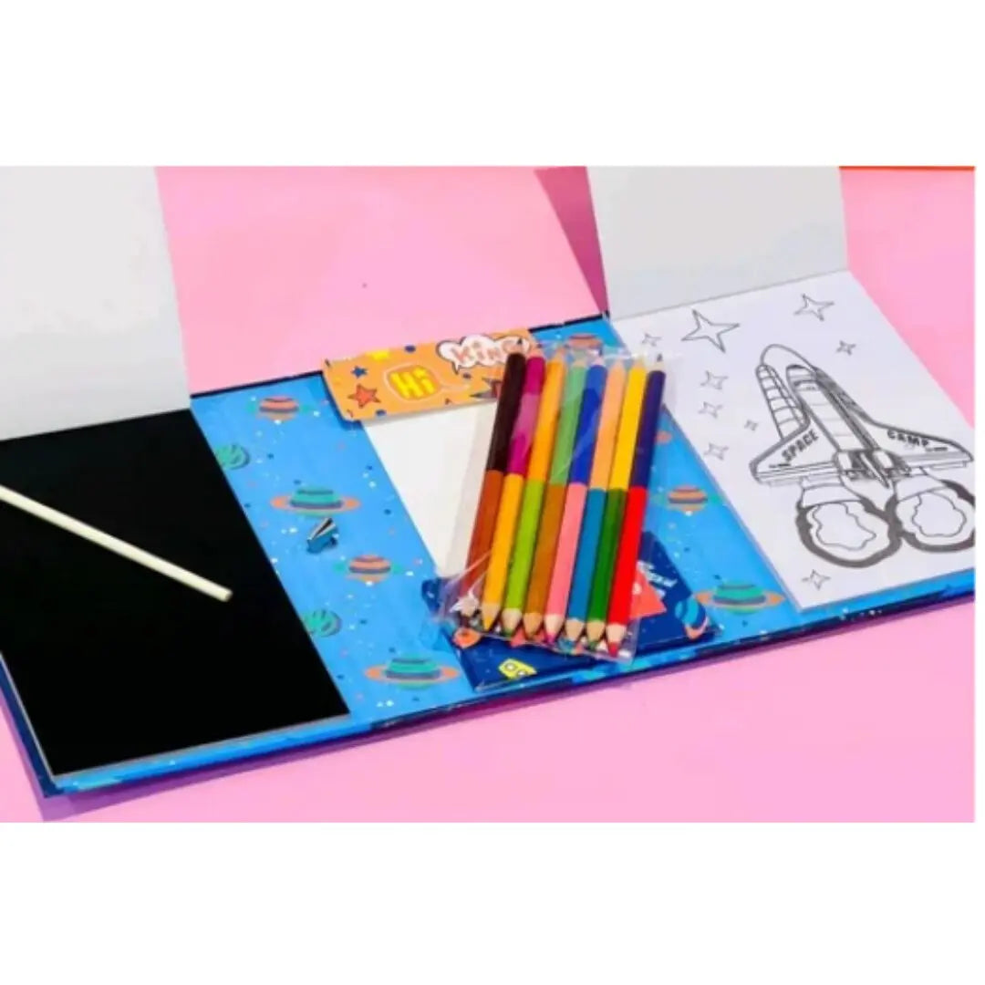 Colouring and Scratch Book with 8 Colour Pencils, Art and Craft Drawing Color Book