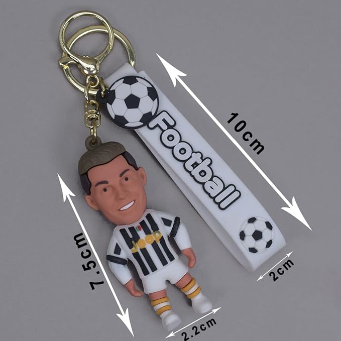 Cheers on Your Team With Football Player Ronaldo Messi 3D Rubber keychain With Long Ribbon - A Vibrant Accessory for Soccer Fans and Collector