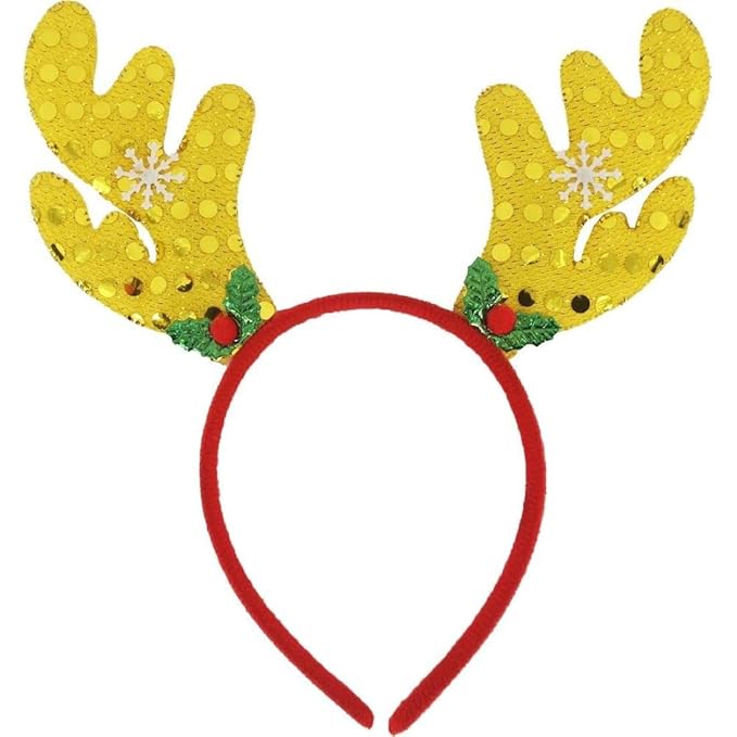 Unisex Christmas Theme Reindeer Antlers Headband | Deer Horn Hairband with Bells for Xmas Party for Kids & Adults