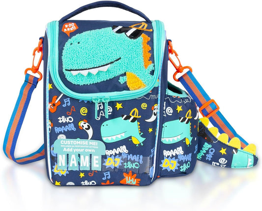 Polyester Kids Cooler Insulated Lunch Bag Large Tote for Girls, Boys, Men, Women, with Water Bottle Holder and Adjustable Strap (Dinosaur), 6...