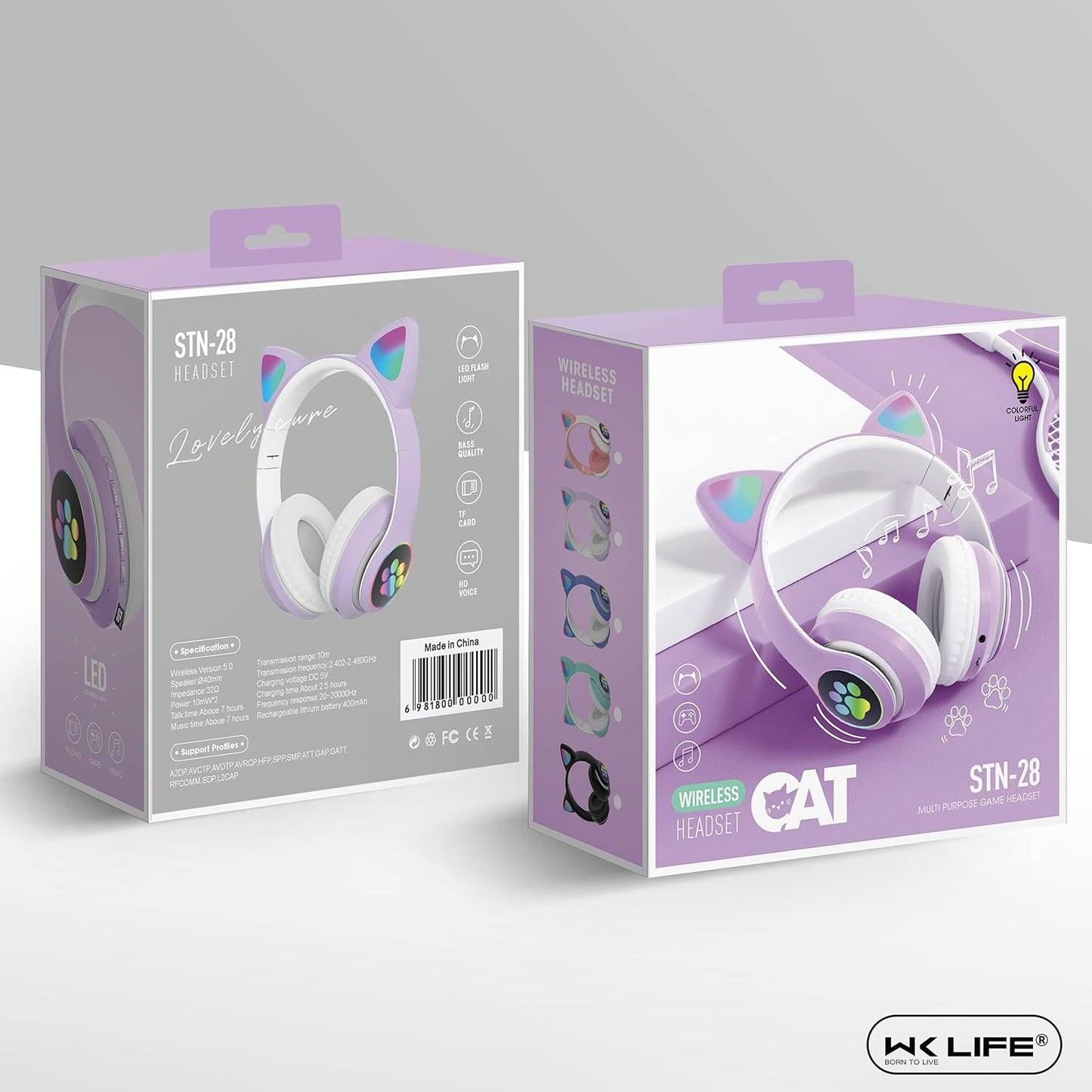 Kids Headphones, Cat Ear Kids Bluetooth Headphones, Led Light Up Over Ear Kids Wireless Headphones , Foldable Over-Ear Headphone For Pc/Pad