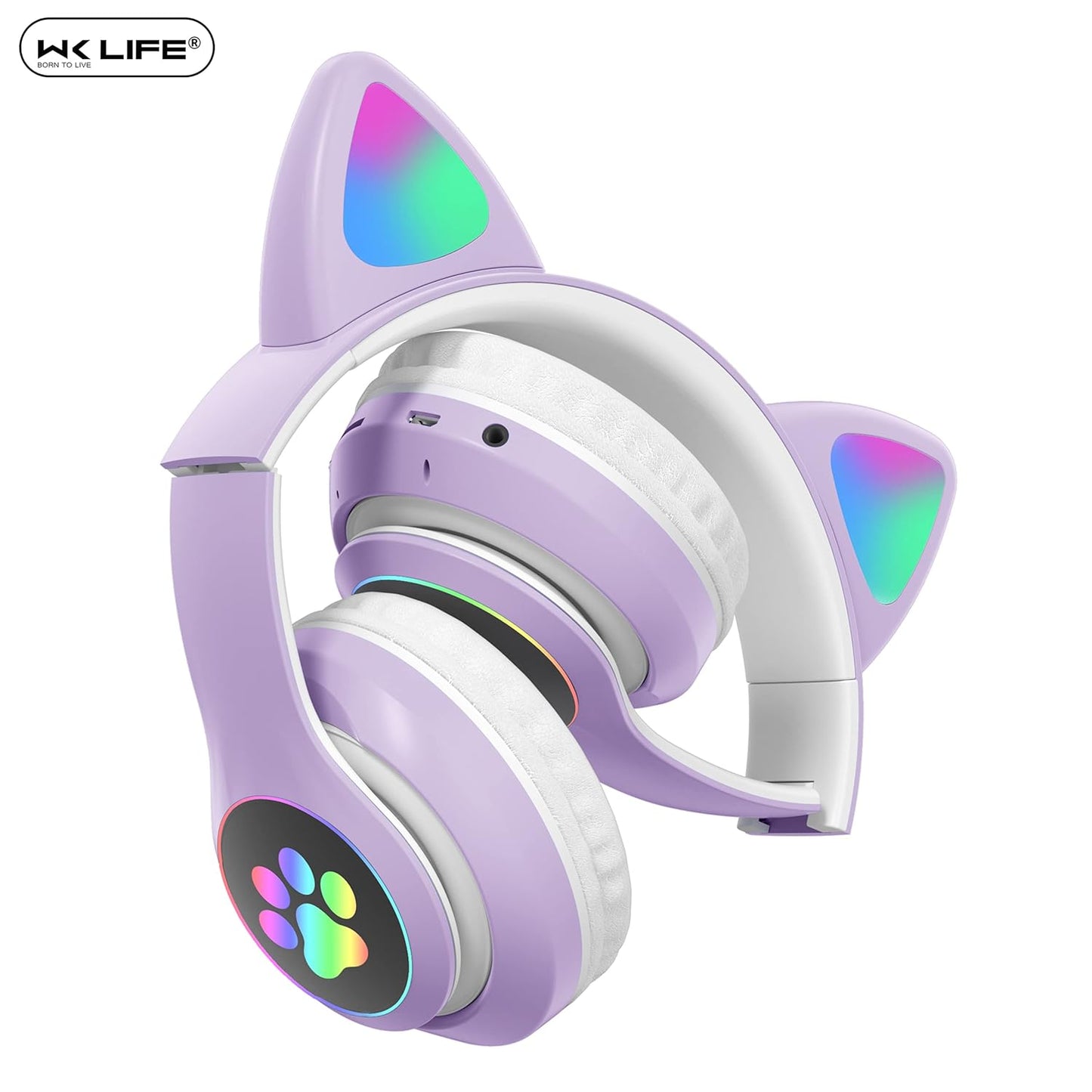 Kids Headphones, Cat Ear Kids Bluetooth Headphones, Led Light Up Over Ear Kids Wireless Headphones , Foldable Over-Ear Headphone For Pc/Pad