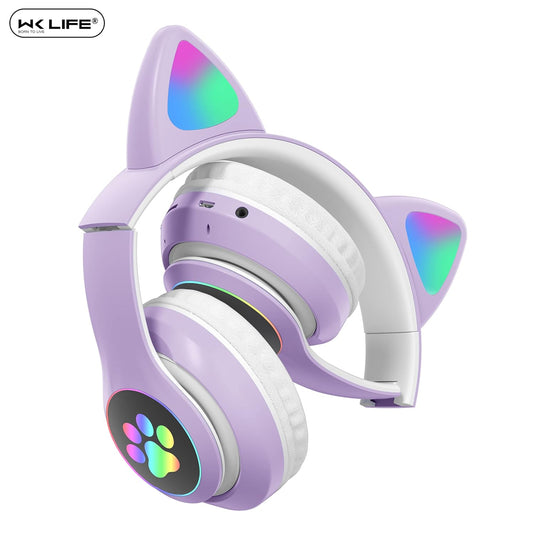 Kids Headphones, Cat Ear Kids Bluetooth Headphones, Led Light Up Over Ear Kids Wireless Headphones , Foldable Over-Ear Headphone For Pc/Pad
