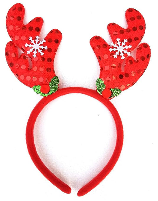 Unisex Christmas Theme Reindeer Antlers Headband | Deer Horn Hairband with Bells for Xmas Party for Kids & Adults