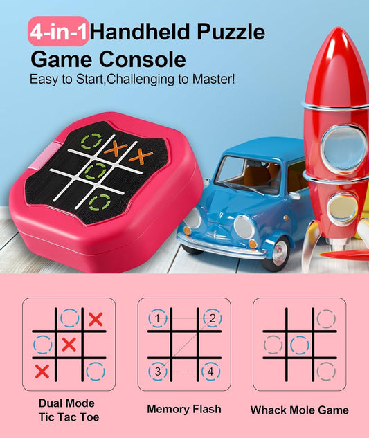 Electronic Tic Tac Toe Game for Kids, 3-in-1 Handheld Puzzle Toy, Portable Travel Entertainment for Family and Educational Fun, Compact Size 7.5x7.5x2.5cm