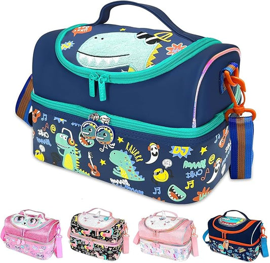Lunch Bag for Kids, Lunch Bag for Girls Boys, Thermal Insulation Lunch Bag, Tote Bag for Toddler Teen, School Travel Bag, Water Bottle and Lunch Box Holder with Adjustable Strap