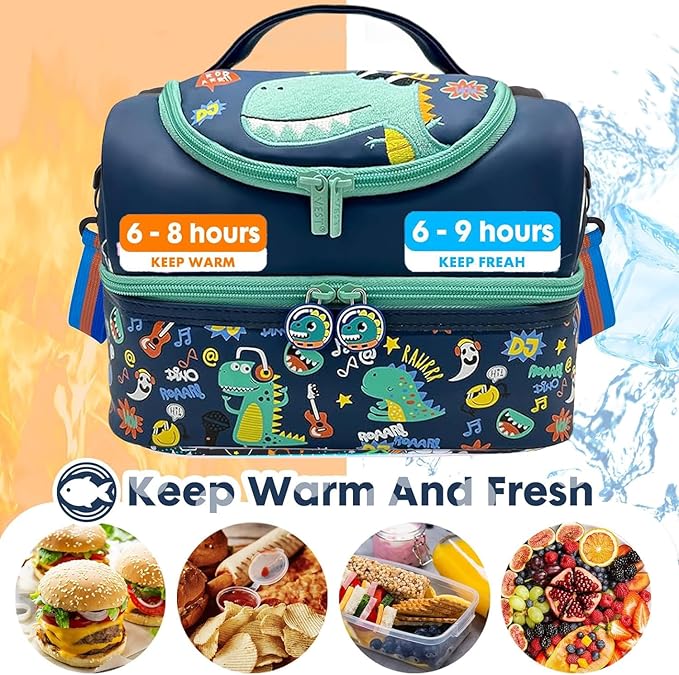 Lunch Bag for Kids, Lunch Bag for Girls Boys, Thermal Insulation Lunch Bag, Tote Bag for Toddler Teen, School Travel Bag, Water Bottle and Lunch Box Holder with Adjustable Strap